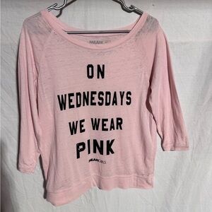 Mean Girls Pink On Wednesday We Wear Pink graphic spellout top Size Medium